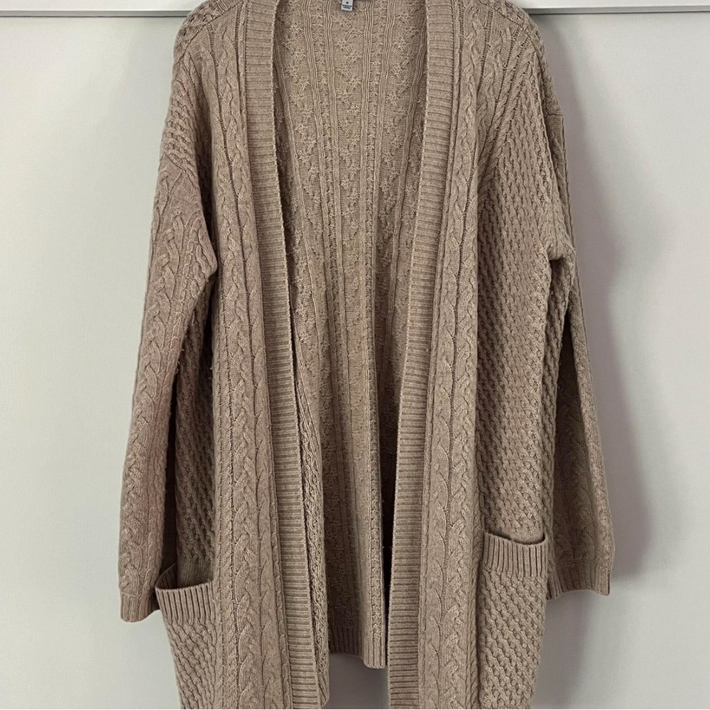 Tan Long Knit Cardigan Sweater